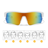 Óculos de sol Heavy modelo ciclismo em ângulo frontal na cor branco com imagens dos formatos dos rostos, disponível em: ethosloja.com.br