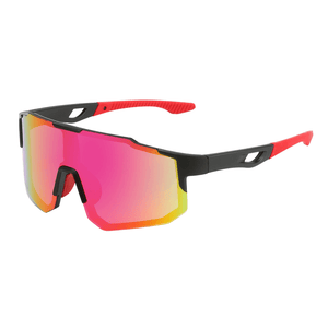 Óculos de sol Windproof modelo ciclismo em ângulo lateral na cor vermelho, disponível em: ethosloja.com.br