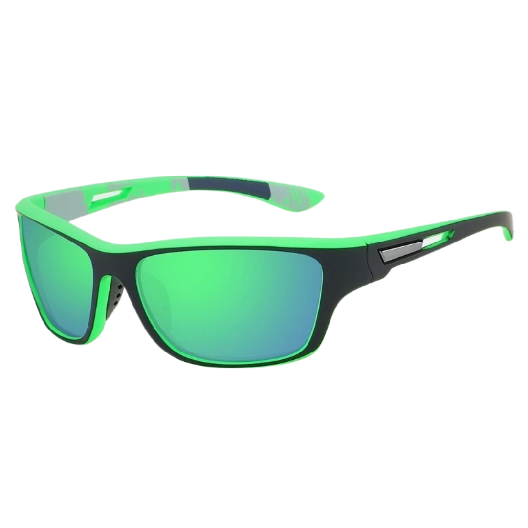 Óculos de sol Action PRO modelo esportivo em ângulo lateral na cor verde, disponível em: ethosloja.com.br