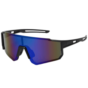 Óculos de sol Air modelo ciclismo em ângulo lateral na cor preto com azul, disponível em: ethosloja.com.br