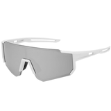Óculos de sol Air modelo ciclismo em ângulo lateral na cor branco com prata, disponível em: ethosloja.com.br