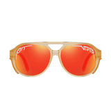 Óculos de sol Carnival modelo dia a dia em ângulo frontal na cor dourado e vermelho, disponível em: ethosloja.com.br