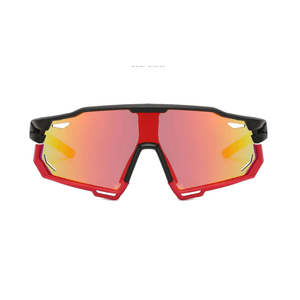 Óculos de sol Challenge modelo ciclismo em ângulo frontal na cor vermelho, disponível em: ethosloja.com.br