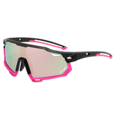 Óculos de sol Challenge modelo ciclismo em ângulo lateral na cor rosa, disponível em: ethosloja.com.br