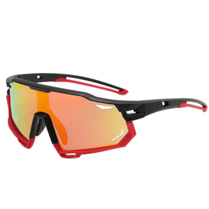 Óculos de sol Challenge modelo ciclismo em ângulo lateral na cor vermelho, disponível em: ethosloja.com.br