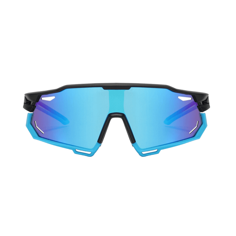 Óculos de sol Challenge modelo ciclismo em ângulo frontal na cor azul, disponível em: ethosloja.com.br