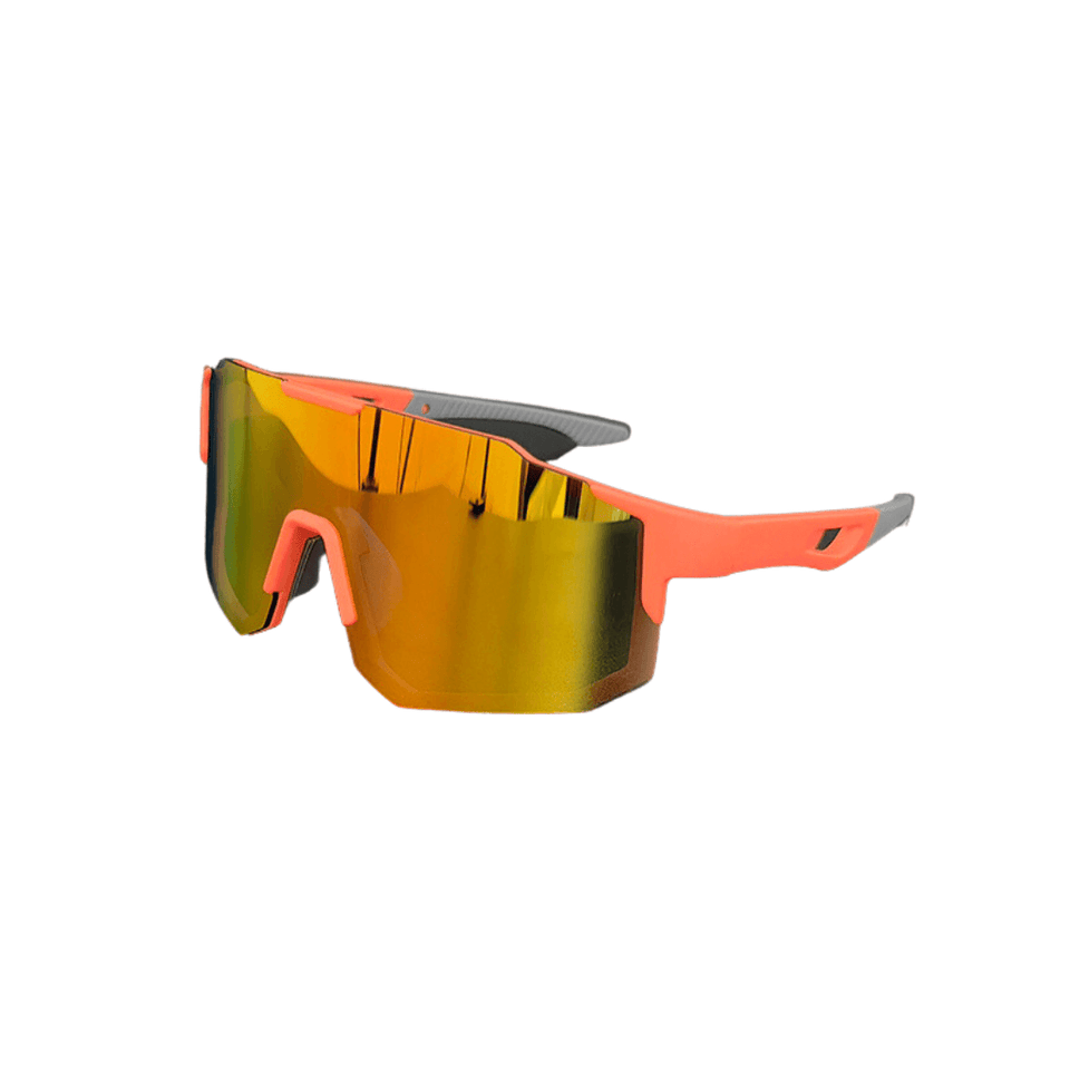 Óculos de sol Cross modelo ciclismo em ângulo lateral na cor laranja, disponível em: ethosloja.com.br