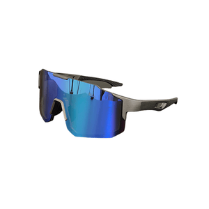 Óculos de sol Cross modelo ciclismo em ângulo lateral na cor grafite com azul, disponível em: ethosloja.com.br