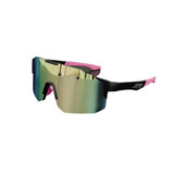 Óculos de sol Cross modelo ciclismo em ângulo lateral na cor preto com rosa, disponível em: ethosloja.com.br