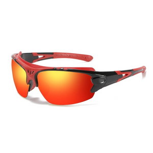 Óculos de sol Elite modelo esportivo em ângulo lateral na cor vermelho, disponível em: ethosloja.com.brv