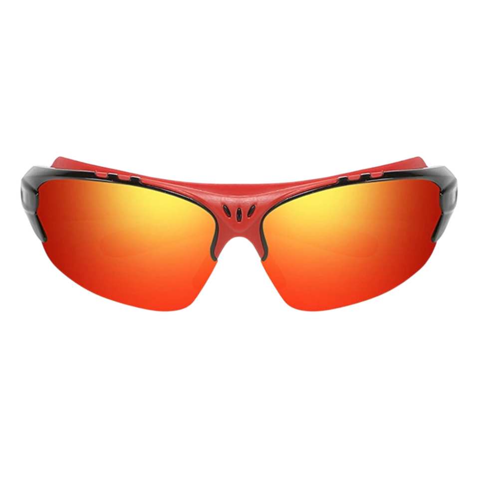 Óculos de sol Elite modelo esportivo em ângulo frontal na cor vermelho, disponível em: ethosloja.com.br