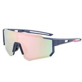 Óculos de sol Expedition modelo ciclismo em ângulo lateral na cor preto com rosa, disponível em: ethosloja.com.br