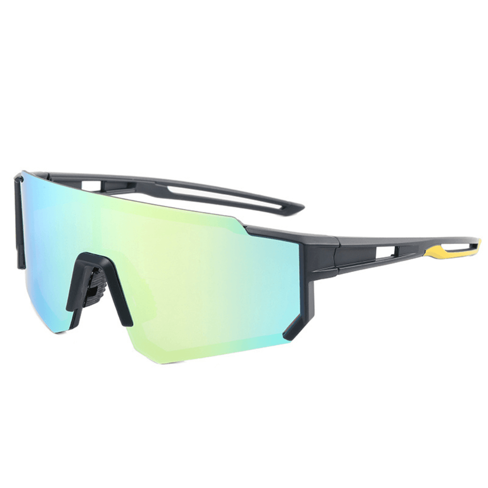 Óculos de sol Expedition modelo ciclismo em ângulo lateral na cor preto com azul, disponível em: ethosloja.com.brv
