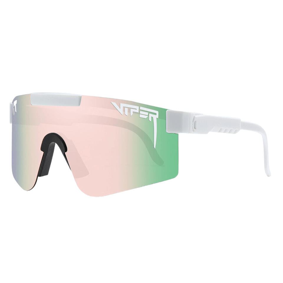 Óculos de sol Extreme modelo ciclismo em ângulo lateral na cor branco com rosa, disponível em: ethosloja.com.br