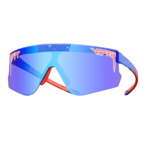 Óculos de sol Flip modelo ciclismo em ângulo lateral na cor azul, disponível em: ethosloja.com.br