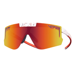 Óculos de sol Flip modelo ciclismo em ângulo lateral na cor branco com laranja, disponível em: ethosloja.com.br