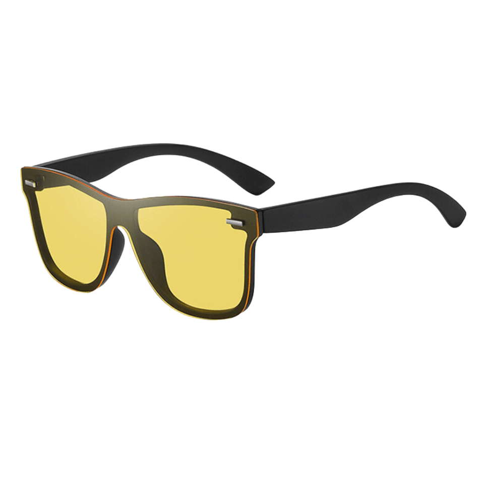 Óculos de sol Gav modelo dia a dia em ângulo lateral na cor preto e amarelo, disponível em: ethosloja.com.br