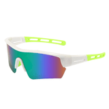 Óculos de sol Heavy modelo ciclismo em ângulo lateral na cor branco com verde, disponível em: ethosloja.com.br