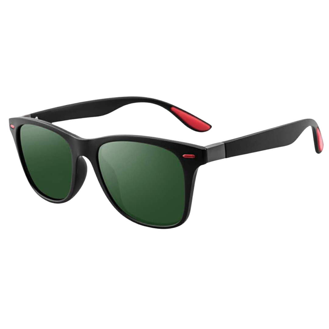 Óculos de sol Life modelo dia a dia em ângulo lateral na cor verde escuro com vermelho, disponível em: ethosloja.com.br