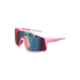Óculos de sol Pump modelo ciclismo em ângulo lateral na cor rosa com lente amarela, disponível em: ethosloja.com.br