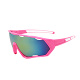 Óculos de sol Riding modelo ciclismo em ângulo lateral na cor rosa, disponível em: ethosloja.com.br