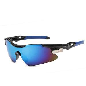 Óculos de sol Sport modelo esportivo em ângulo lateral na cor azul, disponível em: ethosloja.com.br