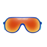 Óculos de sol Style modelo ciclismo em ângulo frontal na cor azul com laranja, disponível em: ethosloja.com.br