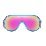 Óculos de sol Style modelo ciclismo em ângulo frontal na cor rosa com azul, disponível em: ethosloja.com.br