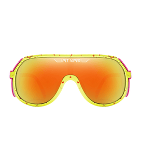 Óculos de sol Style modelo ciclismo em ângulo frontal na cor amarelo com rosa, disponível em: ethosloja.com.br