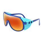 Óculos de sol Style modelo ciclismo em ângulo lateral na cor azul com lente laranja, disponível em: ethosloja.com.br