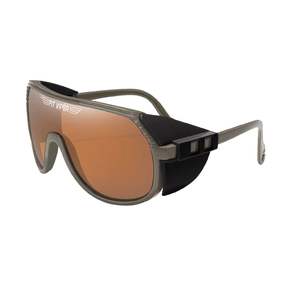 Óculos de sol Style modelo ciclismo em ângulo lateral na cor marrom, disponível em: ethosloja.com.br