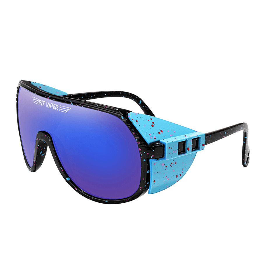 Óculos de sol Style modelo ciclismo em ângulo lateral na cor azul com preto, disponível em: ethosloja.com.br