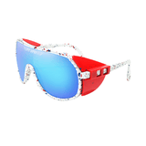 Óculos de sol Style modelo ciclismo em ângulo lateral na cor branco com vermelho, disponível em: ethosloja.com.br