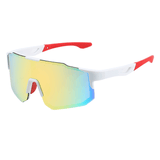 Óculos de sol Windproof modelo ciclismo em ângulo lateral na cor branco com vermelho, disponível em: ethosloja.com.br