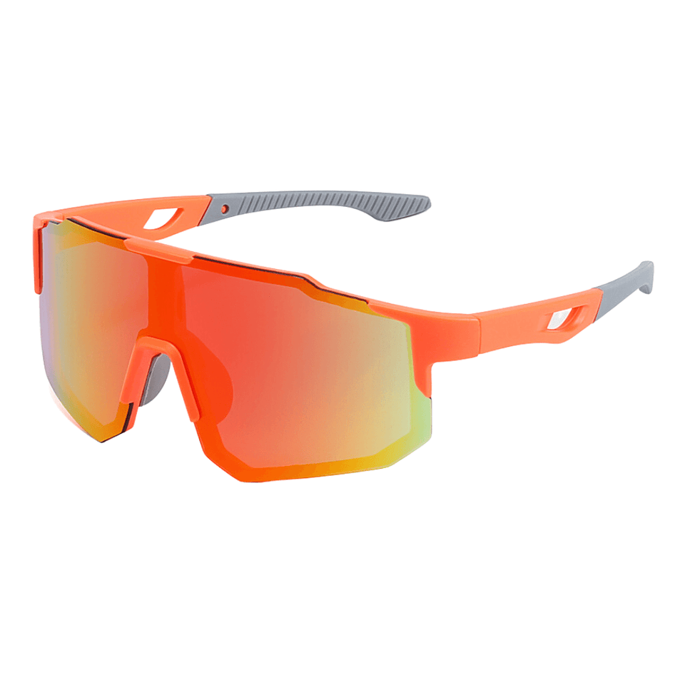 Óculos de sol Windproof modelo ciclismo em ângulo lateral na cor laranja, disponível em: ethosloja.com.br