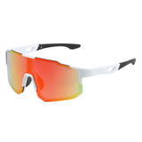 Óculos de sol Windproof modelo ciclismo em ângulo lateral na cor branco com lente laranja, disponível em: ethosloja.com.br